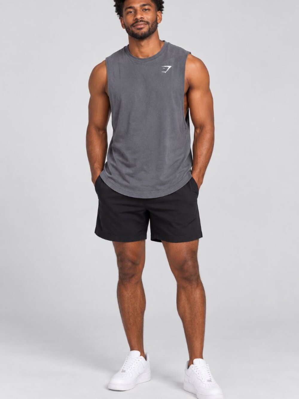 Gymshark Gray Muscle Tank M Sleeveless Crewneck Logo Gym Training Top